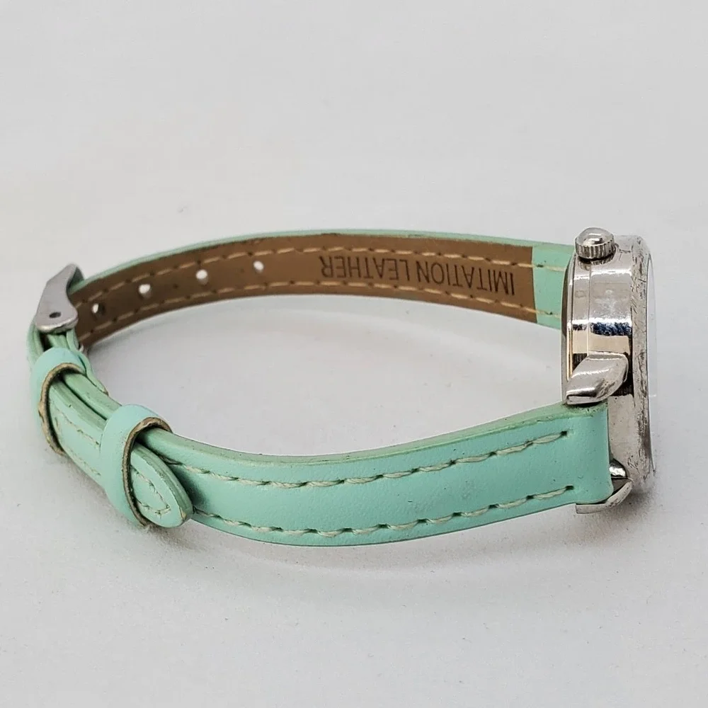 Women's Watch 26MM Gray Case Dial‎ Teal Faux Leather Bands New Battery